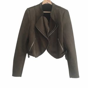 MOD Olive Green Faux Suede Moto Jacket Size Large